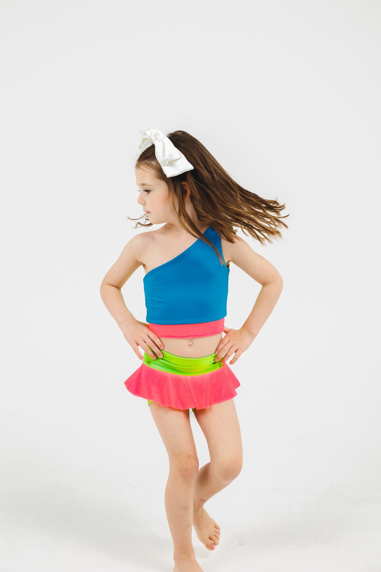 BLUE FRONT Mixed Up One-Shoulder Dance Set - The Neon Collection