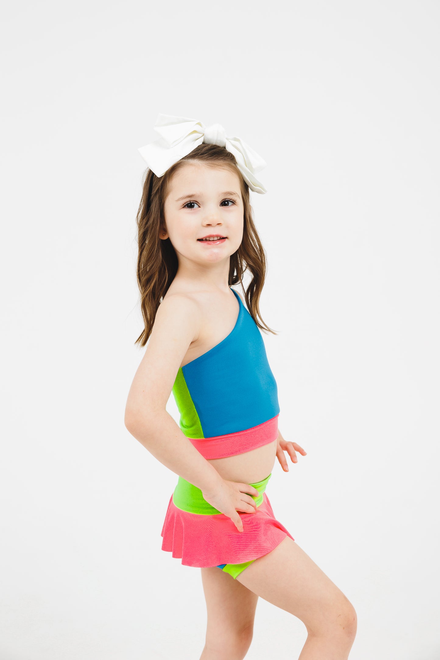 BLUE FRONT Mixed Up One-Shoulder Dance Set - The Neon Collection