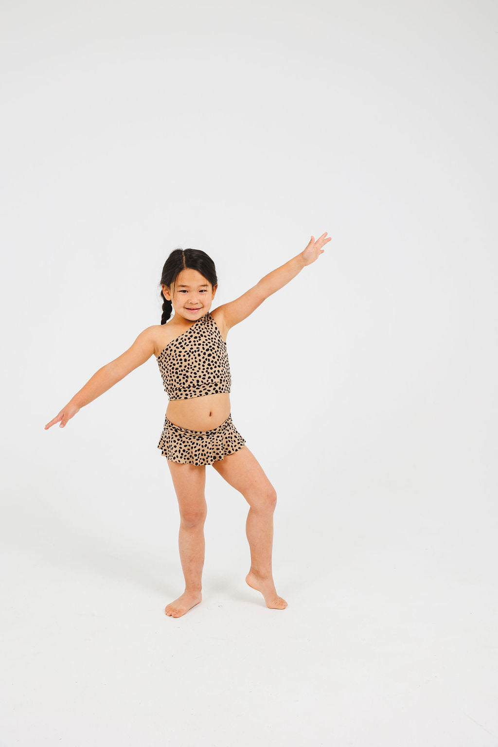 Tan Spots One-Shoulder Dance Set