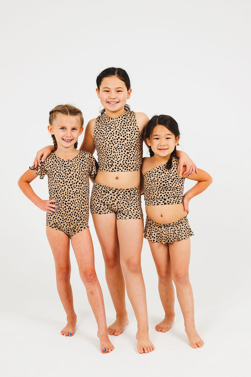 Tan Spots One-Shoulder Dance Set